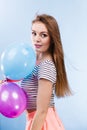 Woman summer joyful girl with colorful balloons Royalty Free Stock Photo