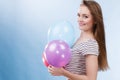 Woman summer joyful girl with colorful balloons Royalty Free Stock Photo