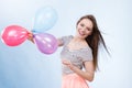 Woman summer joyful girl with colorful balloons Royalty Free Stock Photo