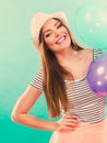 Woman summer joyful girl with colorful balloons Royalty Free Stock Photo