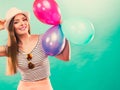 Woman summer joyful girl with colorful balloons Royalty Free Stock Photo