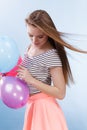 Woman summer joyful girl with colorful balloons Royalty Free Stock Photo