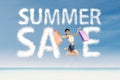 Woman and summer sale clouds Royalty Free Stock Photo