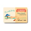 Woman sunbathes on the beach on sand. Sale discount gift card