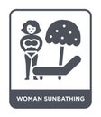 woman sunbathing icon in trendy design style. woman sunbathing icon isolated on white background. woman sunbathing vector icon