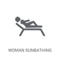 Woman Sunbathing icon. Trendy Woman Sunbathing logo concept on w