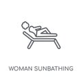 Woman Sunbathing linear icon. Modern outline Woman Sunbathing lo