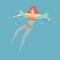 Woman in Sunglasses Floating in Water, Woman Relaxing in the Sea, Ocean or Swimming Pool at Summer Vacation Vector Royalty Free Stock Photo