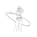 Woman with sunglasses holding small surfboard illustration vector hand drawn isolated on white background line art Royalty Free Stock Photo