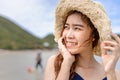 Woman in sunny day smile happy on summer beach holidays on tropical beach