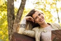 Woman sunny nature portrait, feeling happiness