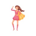 Woman super hero in a pink dress. Vector illustration on white background.