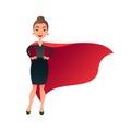 Woman superhero cartoon character. Wonder woman with cape of super man. Confident business lady focused on success. Flat Royalty Free Stock Photo