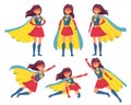 Woman superhero character. Wonder girl in superwoman costume with cloak. Superheroes hero character vector illustration Royalty Free Stock Photo