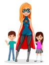 Woman in superhero costume. Super mother