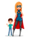 Woman in superhero costume. Super mother Royalty Free Stock Photo