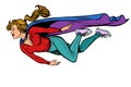 Woman superhero flies. female power