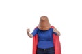 Woman superhero with a red cape and a flower pot on her head Royalty Free Stock Photo