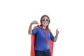 Woman superhero with a red cape and keys, white Royalty Free Stock Photo
