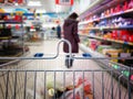 Woman at the supermarket with trolley Royalty Free Stock Photo