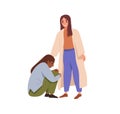 Woman supporting and consoling sad depressed person. Empathy, sympathy and compassion concept. Sympathetic friend