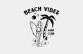 Woman Surfboard Beach Vibes Surf Club Vintage Distresed