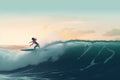 A woman surfer rides the waves. Generative ai