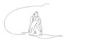 Woman surfer riding on surfboard line art illustration