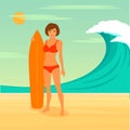 Woman surfer, surfing sport,