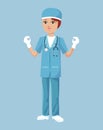 Woman surgeon uniform hat stethoscope latex gloves