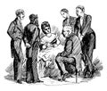 Woman Surrounded by Suitors, vintage illustration Royalty Free Stock Photo