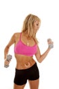 Woman sweat pink weights on white