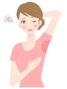 Woman sweating under armpit. hygiene and health care concept