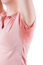 Woman with sweaty armpits isolated on white background Royalty Free Stock Photo