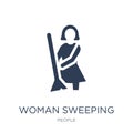 Woman Sweeping icon. Trendy flat vector Woman Sweeping icon on w