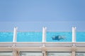 A woman swim in the rooftop swimming pool of her hotel in Magaluf in Mallorca