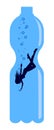 Woman swimming or diving into a plastic bottle