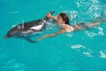 Woman swimming with dolphin