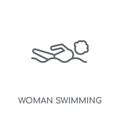 Woman Swimming linear icon. Modern outline Woman Swimming logo c