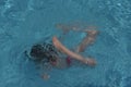 Woman in a swimming pool. Girl in a swimsuit swims in the pool