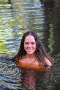 Woman swimming in river