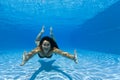 Woman swimming underwater in a pool