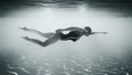 Woman swimming underwater in a sea