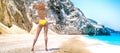 Woman swimsuit on beach Royalty Free Stock Photo