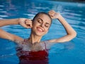 woman in swimsuit in swimming pool clean water leisure lifestyle Royalty Free Stock Photo