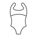 Woman swimsuit thin line icon, waterpark concept, summer swimwear sign on white background, One piece swimmsuit icon in