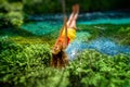 Woman swinging on the river Royalty Free Stock Photo