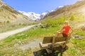 woman in Morteratsch glacier trekking path Royalty Free Stock Photo