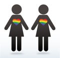 Woman symbol icon with a rainbow heart, LGBT symbol, love is love, rainbow flag in heart icon, love wins