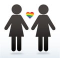 Woman symbol icon with a rainbow heart, LGBT symbol, love is love, rainbow flag in heart icon, love wins